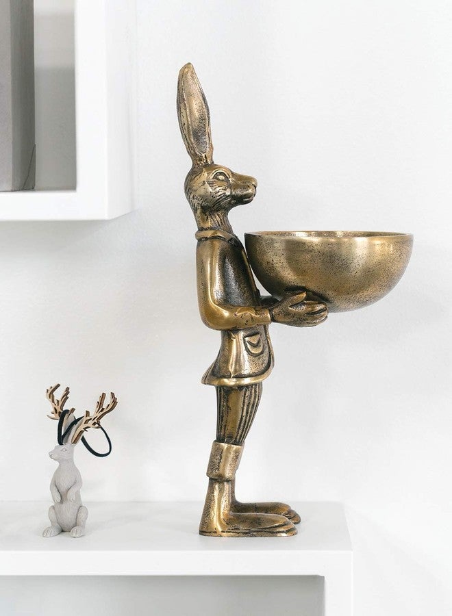Accent Decor مجموعة ديكور إريك وإيلويز، تمثال نحاسي بطول 14 بوصة مع وعاء، أرنب - Image 2